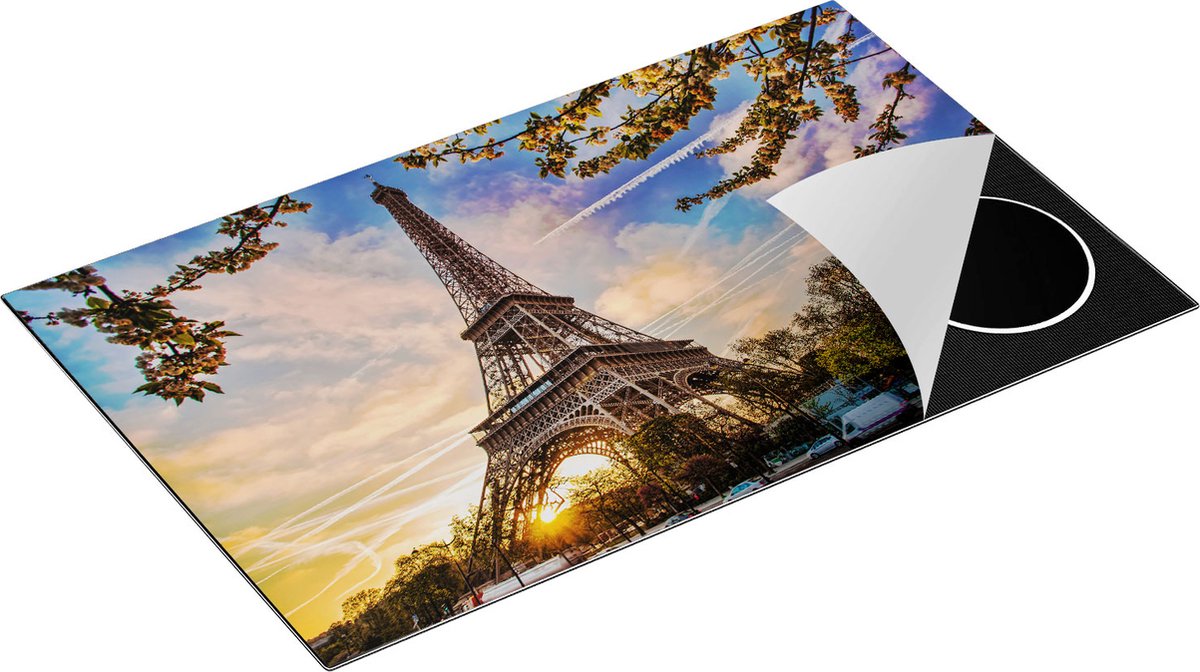 Chefcare Inductie Beschermer Eiffeltoren in Parijs tijdens Zonsondergang - 85x55 cm - Afdekplaat Inductie - Kookplaat Beschermer - Inductie Mat