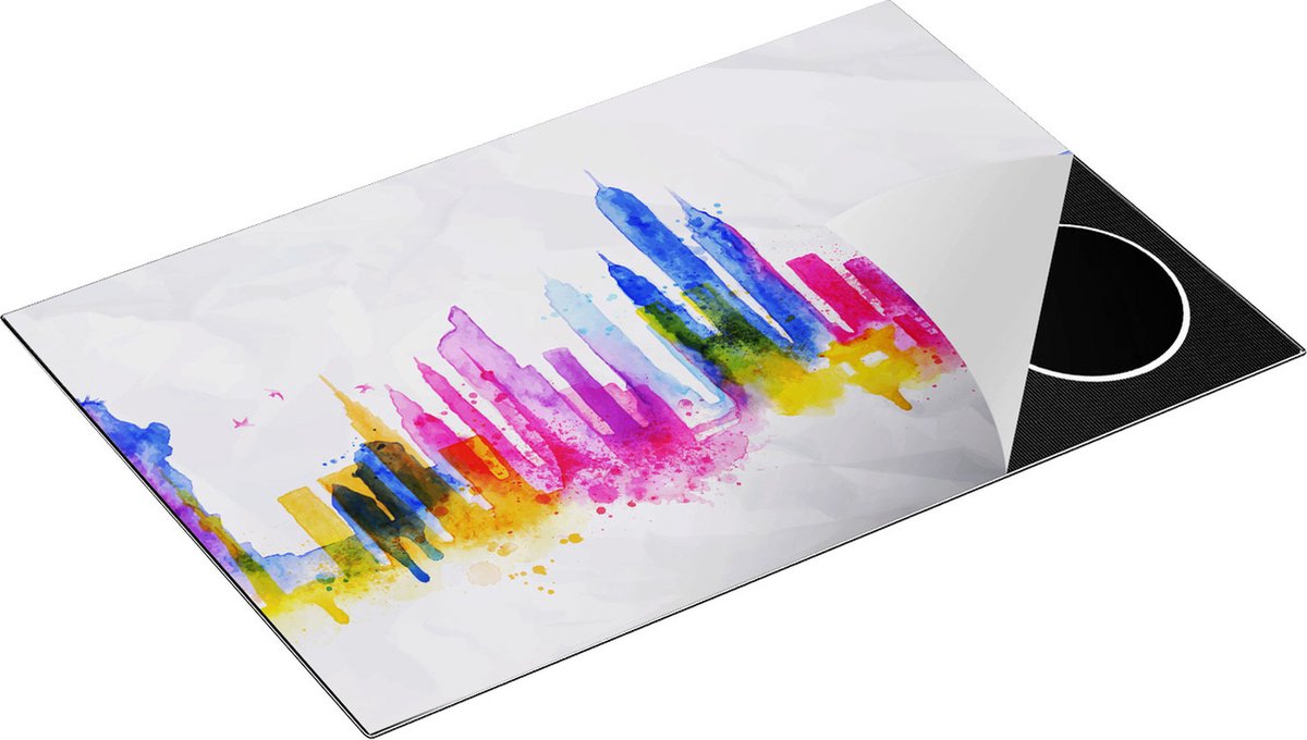 Chefcare Inductie Beschermer Kleurrijk New York van Aquarel - Abstract - 81x52 cm - Afdekplaat Inductie - Kookplaat Beschermer - Inductie Mat