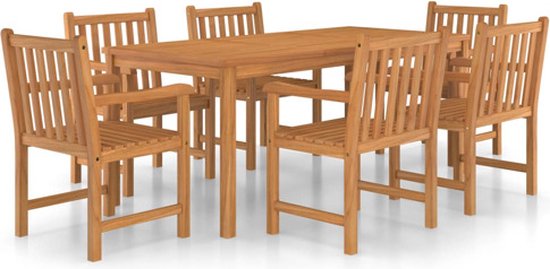 Houten stoel met armleuningen, een rugleuning van verticale planken en een zitting van horizontale planken.