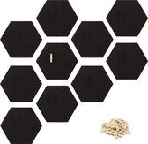 Navaris zeshoekig prikbord van kurk - Set van 10 zelfklevende tegels - Inclusief 50 houten punaises - 15 x 17 cm wandbord in zwart