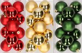 36x stuks kunststof kerstballen mix van rood, goud en donkergroen 6 cm - Kerstversiering