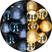 24x stuks kunststof kerstballen mix van donkerblauw en goud 6 cm - Kerstversiering