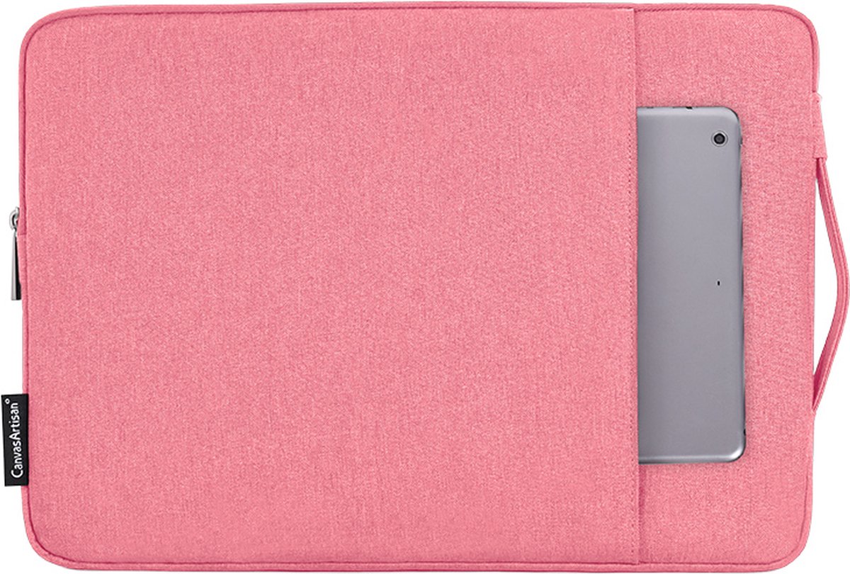 Laptophoes 12 Inch RO – Hoes Case Laptop Sleeve met Extra Vak en Handvat – Roze