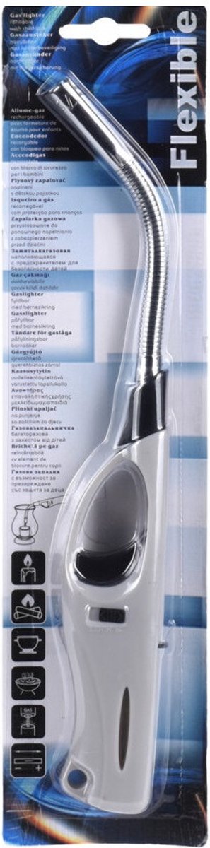 Goedkoopste 1x Flexibele gas/bbq/keuken aanstekers navulbaar - grijs/zwart - 27 cm - Kinderslot - Flexibele hals