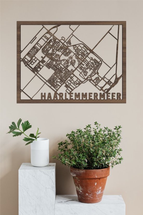 Houten Stadskaart Haarlemmermeer Notenhout 30x40cm Wanddecoratie Voor Aan De Muur City Shapes