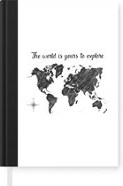 Notitieboek - Schrijfboek - Wereldkaart - Quotes - Zwart - Wit - Notitieboekje klein - A5 formaat - Schrijfblok