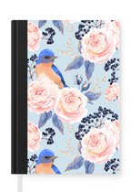 Carnet - Cahier - Motifs - Rose - Vogel - Blauw - Carnet - Format A5 - Bloc-notes