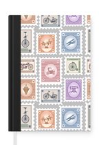 Notitieboek - Schrijfboek - Fiets - Postzegel - Patroon - Notitieboekje klein - A5 formaat - Schrijfblok