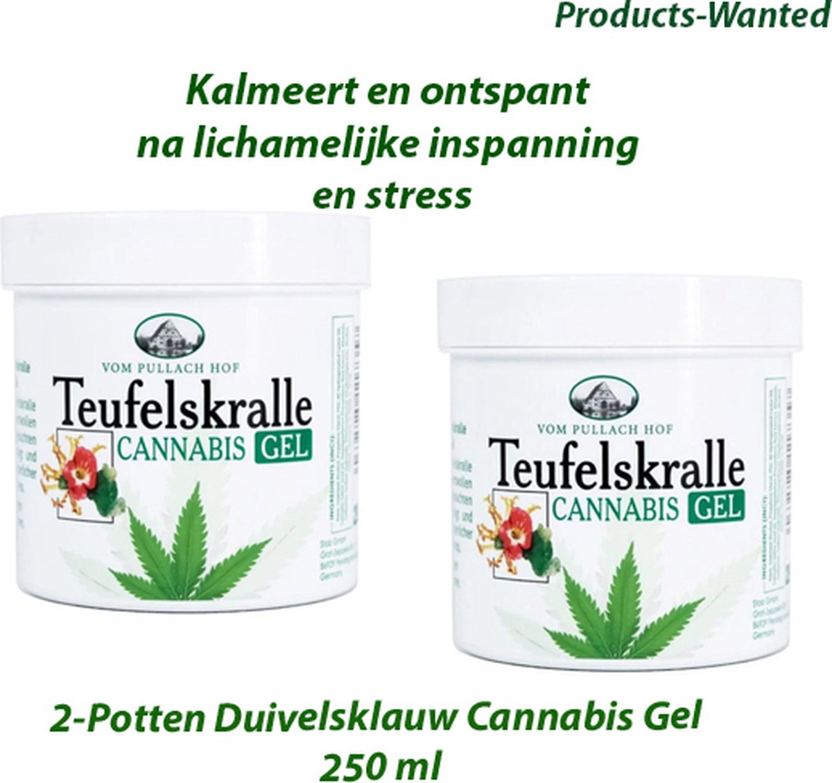 Duivelsklauw Cannabis Gel / 2 Potten - 250 ml - Kalmeert en Ontspant - verlicht ontstekingsprocessen en verzacht spier- en gewrichtspijn - verhoogt de bloedtoevoer - Hof - PH