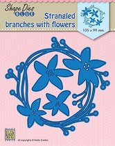 SDB074 - Nellie Snellen snijmal - Shape die blue - krans takken met bloemen - swirls