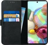 Rosso Deluxe Echt Leer Book Case Hoesje Geschikt voor Samsung Galaxy A51 | Ruimte voor drie pasjes | Portemonnee Book Case | Met Pasjeshouder | Zwart