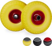 roue de diable relaxdays - jeu de 2 pièces - jante acier - anti-fuite - axe 25 mm - 100 kg jaune-rouge