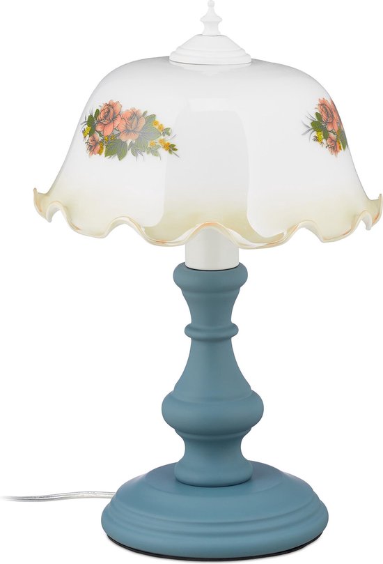 Relaxdays tafellamp antiek - retro - bloemenpatroon - schemerlamp -  nachtlamp - E27 | bol