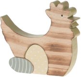 Figuren - Houten Kip 15x12.5x2cm Groen Geel