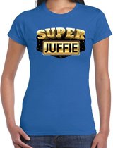 Super Juffie cadeau t-shirt blauw voor dames - kadoshirt voor de juf / leerkracht / juffrouw / lerares L