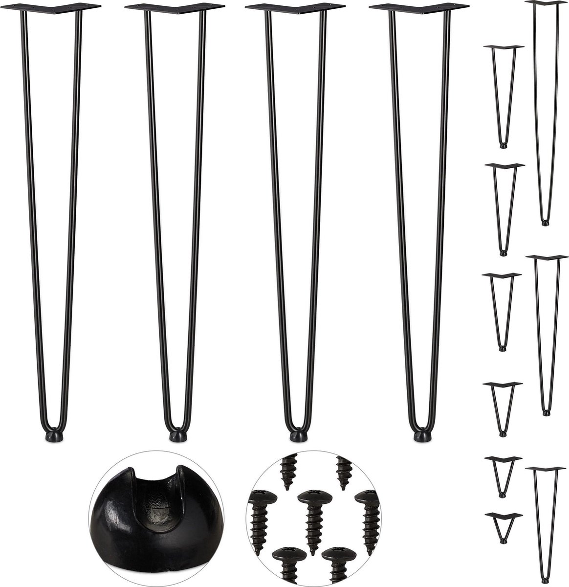 Relaxdays hairpin poten, 4 stuks, 2 stutten, metaal, haarspeld Relaxdays hairpin poten, 4 stuks, 2 stutten, metaal, haarspeld
