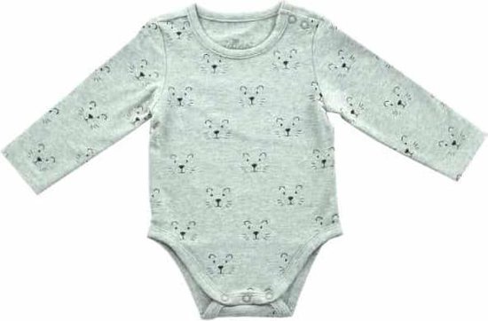 Jollein Rompertje met lange mouw Little lion grey - maat 50/56 – grijs met zwarte print - biologisch katoen met elastaan