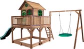 AXI Liam Speelhuis in Bruin/Groen - Met Verdieping, Zandbak, Summer Nestschommel en Groene Glijbaan - Speelhuisje voor de tuin / buiten - FSC hout - Speeltoestel voor kinderen