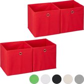 Relaxdays 4x opbergbox - stof - opvouwbaar - speelgoed - opbergmand - opbergen - rood