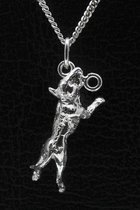 Zilveren Engelse bull terrier hangend aan stok ketting hanger - groot