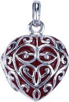 Zilveren Foto medaillon ketting hanger - hartje 16mm rood - 2 foto's