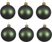6x Donkergroene glazen kerstballen 6 cm - Mat/matte - Kerstboomversiering donkergroen