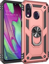 Samsung Galaxy A40 Armor Hoesje Ringhouder TPU - Rose goud