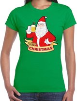 Fout kerstshirt / t-shirt groen santa met pul bier voor dames - kerstkleding / christmas outfit S