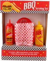 BBQ Serveer Set Met Mandjes En Ketchup Mosterd Saus Flessen