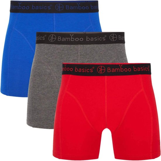 Bamboo Basics Boxer en bambou pour homme Rico - paquet de 3 - Bleu / Gris / Rouge - XL