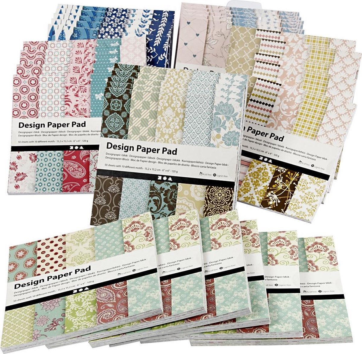 Design Papierblok - Diverse Kleuren - 15,2x15,2 cm - 120 grams - Creotime - 6x10 stuks