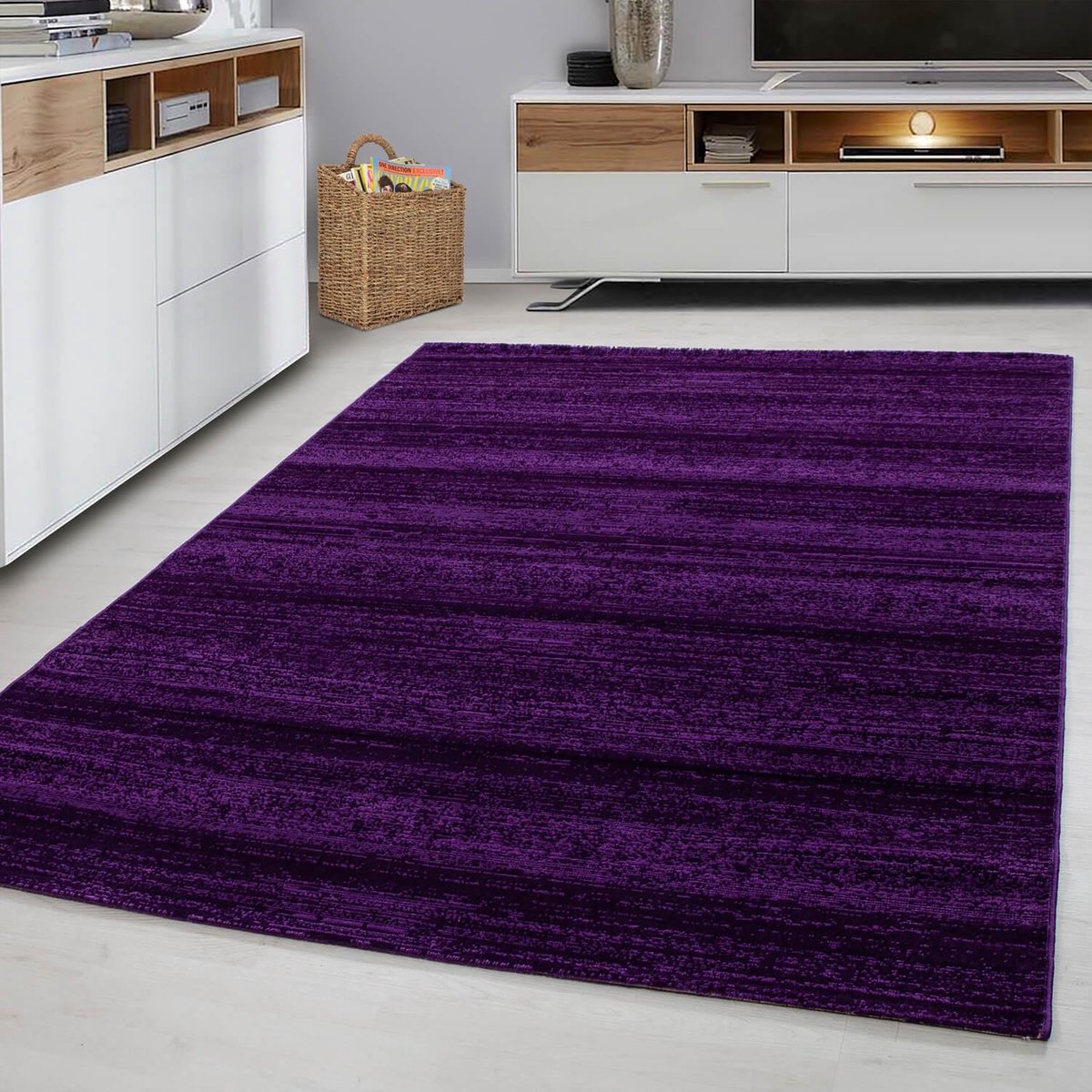 Laagpolig vloerkleed, effen kleur - violet, woonkamerkleed, jute achterkant, afmeting: 160 cm x 230 cm