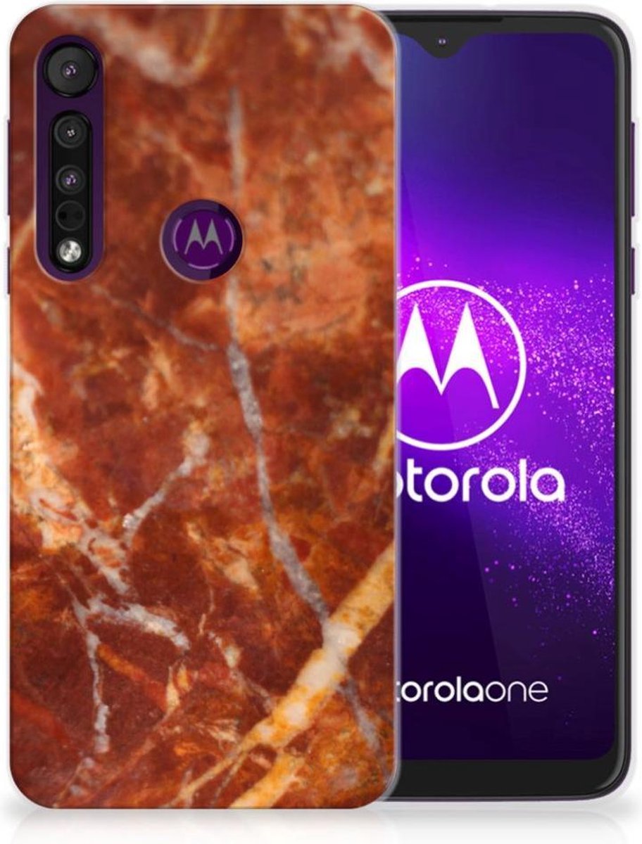 Motorola One Macro TPU Siliconen Hoesje Marmer Bruin