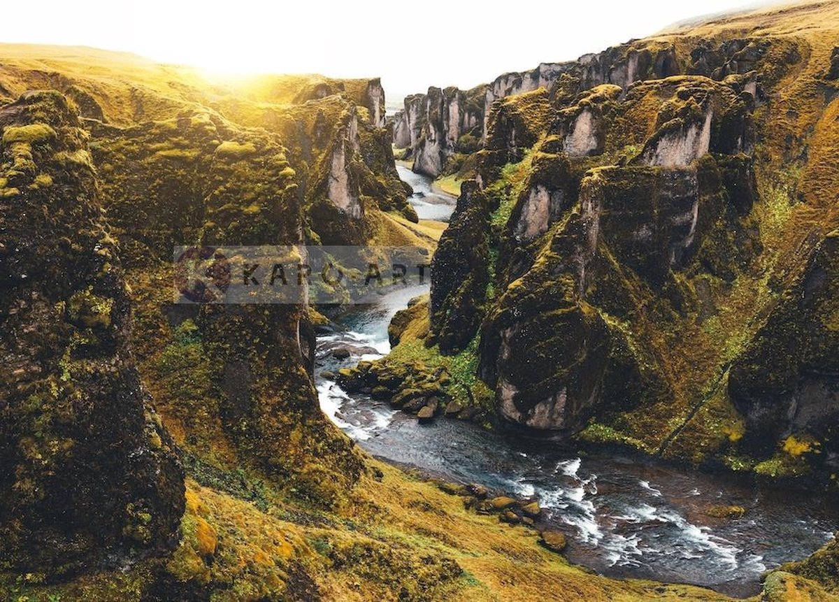 karo-art Schilderij - IJslandse Canyon , Multikleur , 3 maten , Premium print