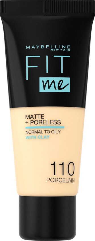 Maybelline New York – Fit Me Matte + Poreless Foundation – 110 Porcelain – Medium Dekkende Foundation met Matte Finish voor de Normale tot Vette Huid – 30 ml