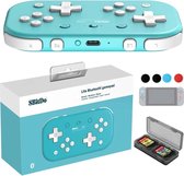 8Bitdo Turquoise Lite Draadloze Bluetooth Game Controller + JoyCon caps + kaarthouder