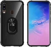 Samsung A40 Hoesje Transparant - Zwart Ring Houder