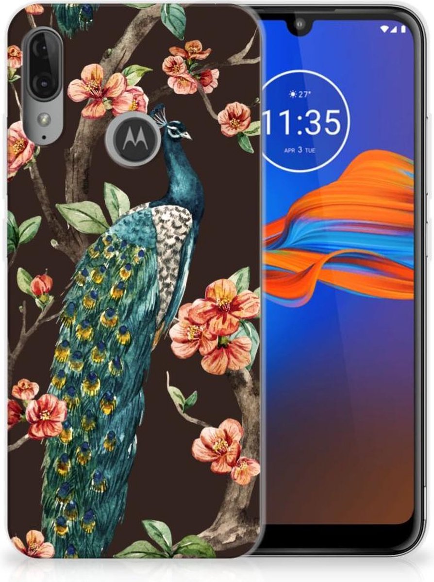 Motorola Moto E6 Plus TPU Hoesje Pauw met Bloemen