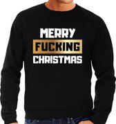 Grote maten foute Kersttrui / sweater - Merry fucking Christmas - zwart voor heren - kerstkleding / kerst outfit 4XL (60)