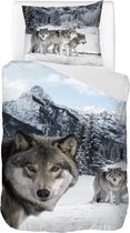 Snoozing Wolf - Dekbedovertrek - Eenpersoons - 140x200/220 cm + 1 kussensloop 60x70 cm - Multi kleur