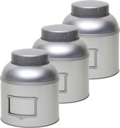 3x Zilveren ronde opbergblikken/bewaarblikken met etikethouder 24 cm - Zilveren voorraadblikken met labelhouder - Voorraadbussen