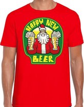 Fout Kerst t-shirt - oud en nieuw / nieuwjaar shirt - happy new beer / bier - rood voor heren - kerstkleding / kerst outfit L (52)