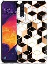 Galaxy A50 Hoesje Black-white-gold Marble - Designed by Cazy