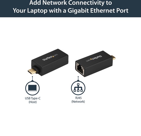 StarTech.com Adaptateur USB C vers Gigabit Ethernet - Adaptateur Réseau 1Gbps NIC USB 3.0/USB 3.1 Type C - 1GbE USB-C vers RJ45/Port LAN TB3 Compatible Windows MacBook Pro Chromebook