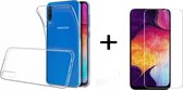 Samsung Galaxy A50 Hoesje Clear TPU Case - Transparant + Glazen screenprotector - van Bixb