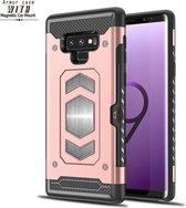 Samsung Galaxy Note 9 Luxe Armor TPU Back Cover met card slot En metaalplaat Hoesje - Rose goud - van Bixb