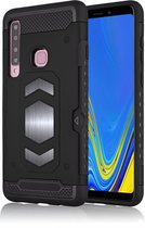 Samsung Galaxy A9 (2018) Luxe Armor Case met Pashouder - Zwart - van Bixb