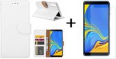 Samsung Galaxy A7 2018 Wit BookType Hoesje En opbergvakjes + Glazen screenprotector - van Bixb