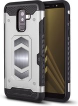Samsung Galaxy A6 Plus Luxe Armor Case met Pashouder - Zilver - van Bixb
