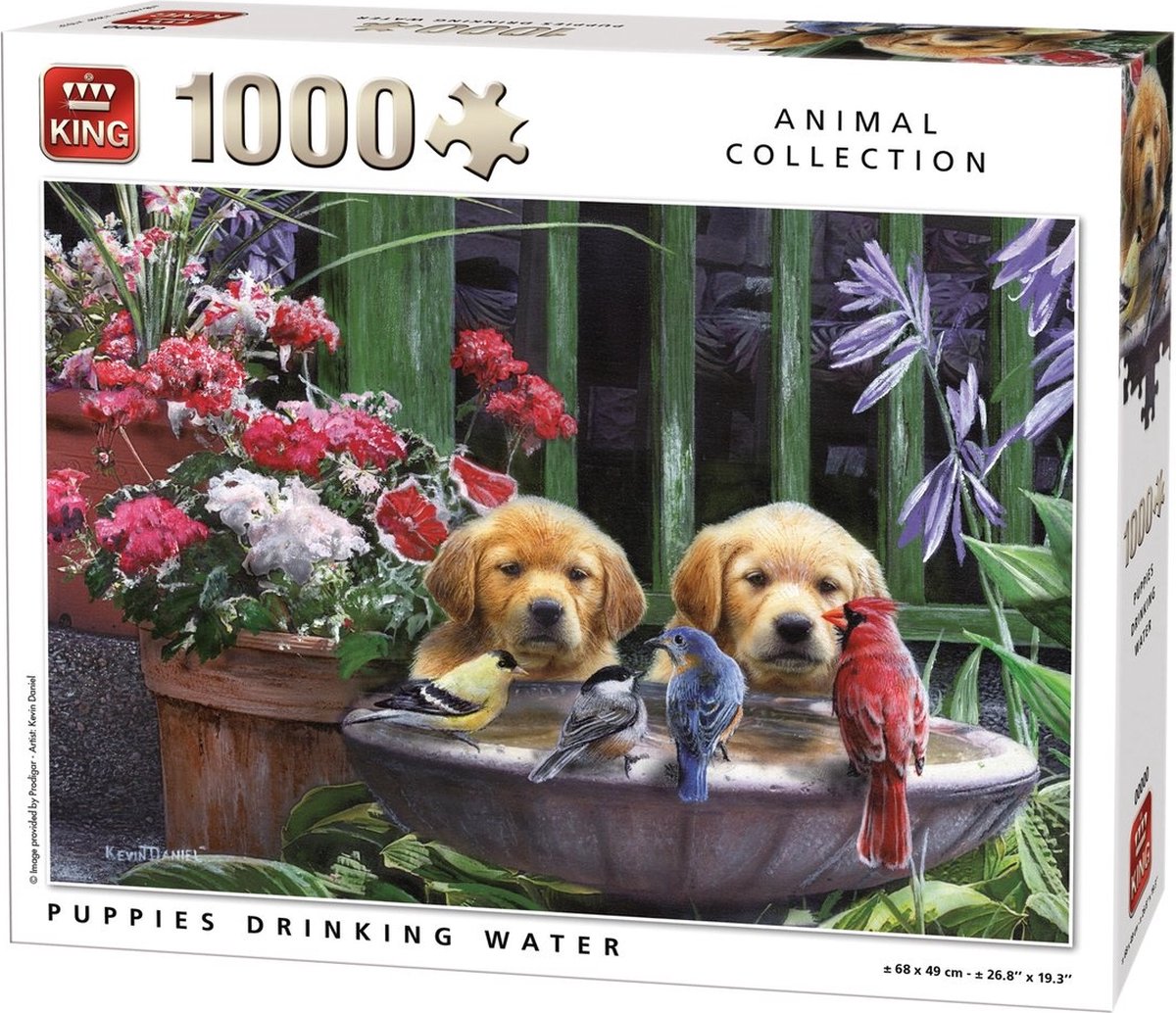 King Puzzel Dieren Hondjes drinken water- Puppies Drinking Water - 1000 Stuks - King